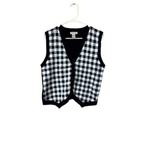 Vintage Talbots Size Medium Blue Gingham Sweater Vest Cotton Beaded